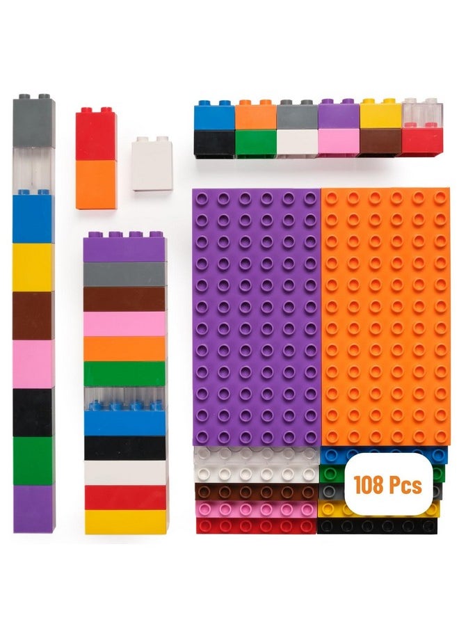 Strictly Briks Strictly Briks Compatible with Lego Toy Building Block, Big Brick Tower Gift Set for Ages 3 and Up, Rainbow Colors, 12 7.5”x3.75” Base Plates and 96 Assorted Big Bricks, 108 Pieces  - Image 1