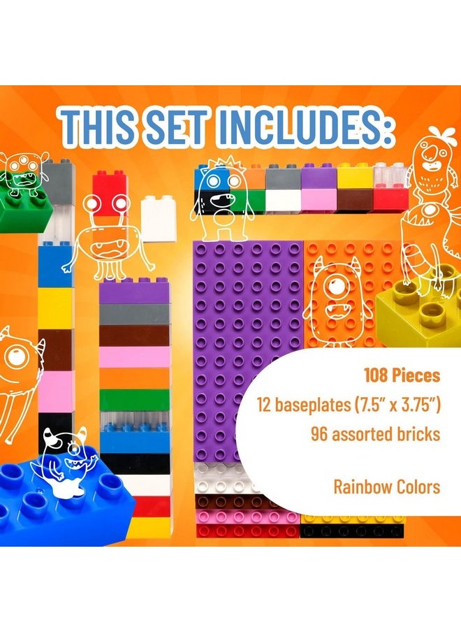 Strictly Briks Strictly Briks Compatible with Lego Toy Building Block, Big Brick Tower Gift Set for Ages 3 and Up, Rainbow Colors, 12 7.5”x3.75” Base Plates and 96 Assorted Big Bricks, 108 Pieces  - Image 3