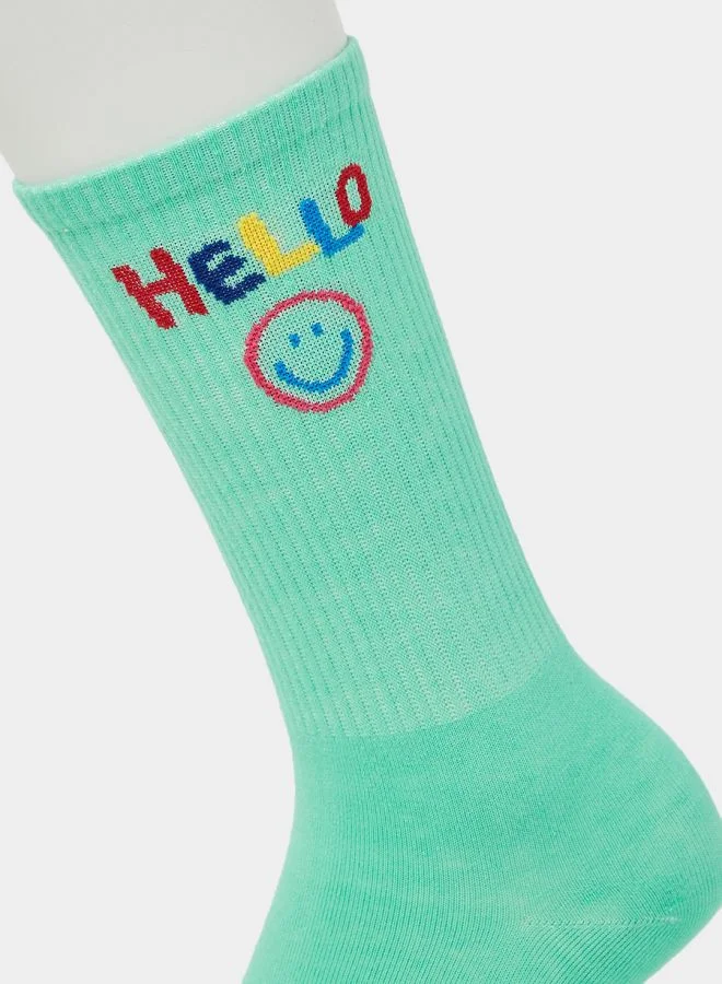 Styli Pack of 5 - Hello Print Crew Length Socks