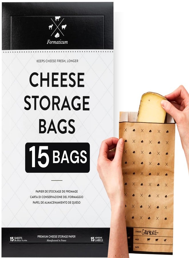 Formaticum - 15-Pack Cheese Storage Bags - 6.25 x 11 Wax Paper Bags to Keep Cheese or Charcuterie Fresh - Professional Grade Cheese Paper for Wrapping Cheese - Porous Brown Paper Bags From France - Image 1