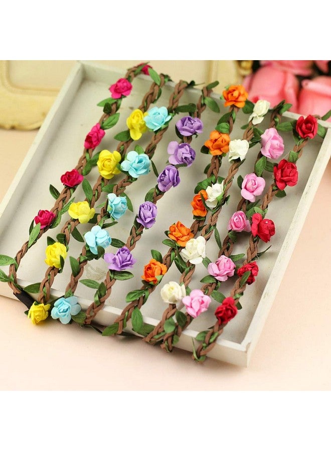 ONWON 8 Pieces Multicolor Rose Flower Headband Bohemian Flower Crown Garland Headbands With Elastic Ribbon Floral Crown Garland Hair Band For Women Girls Hair Accessories - Image 1