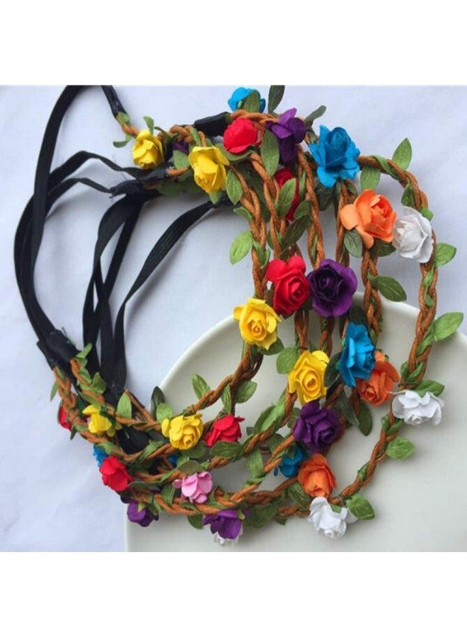 ONWON 8 Pieces Multicolor Rose Flower Headband Bohemian Flower Crown Garland Headbands With Elastic Ribbon Floral Crown Garland Hair Band For Women Girls Hair Accessories - Image 4