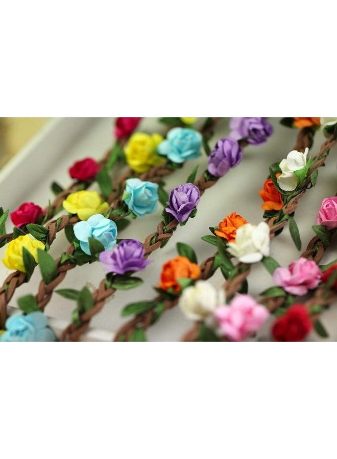 ONWON 8 Pieces Multicolor Rose Flower Headband Bohemian Flower Crown Garland Headbands With Elastic Ribbon Floral Crown Garland Hair Band For Women Girls Hair Accessories - Image 3