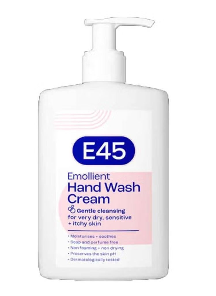 e45 Moisturize Soothing Emollient Hand Wash Cream Gentle Cleanse for Very Dry Sensitive Itchy Skin 250 ml