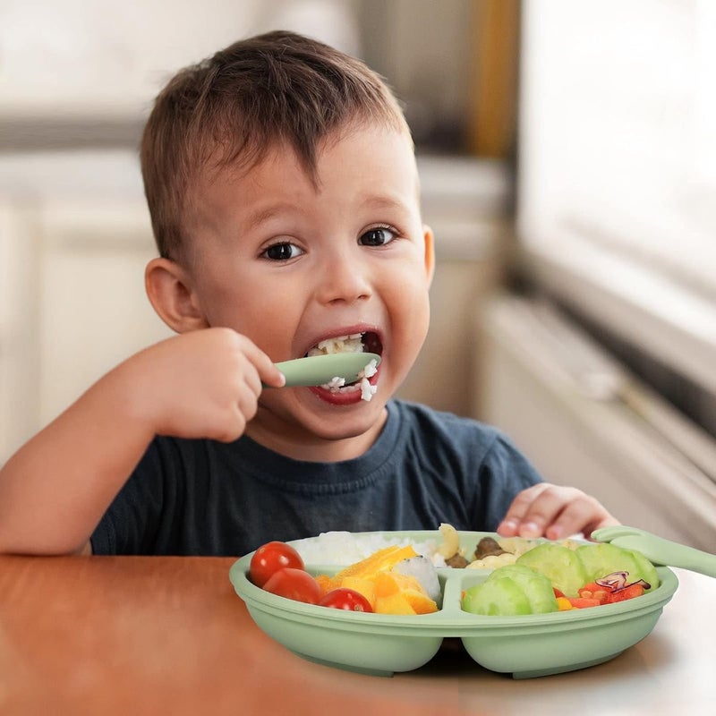 HZYH Toddler Plates Set of 3 - Baby Suction Cup - 100% Silicone Baby Plates - BPA Free - Microwave and Dishwasher - Divided Design - Blue, Green & Gray - Image 2
