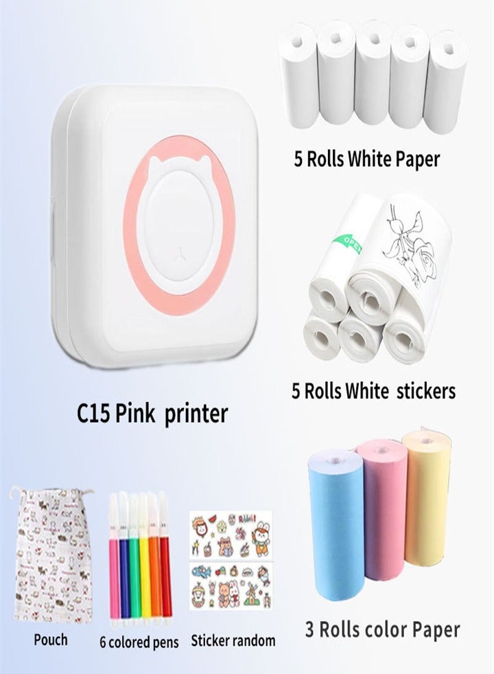 Comes with 13 rolls of paper, thermal label printer, portable mini photo printer, rechargeable bluetooth inkless printer for Android and iOS smartphones - Image 1