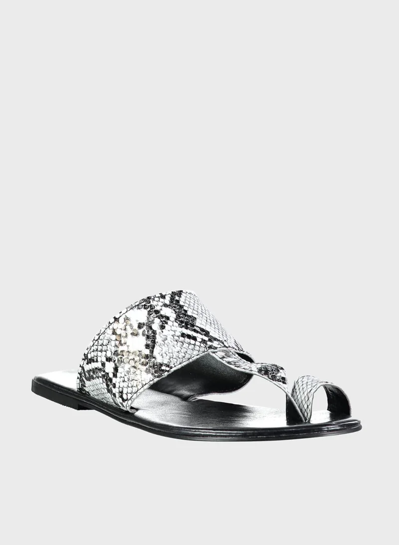 trendyol Snake Pattern Flat Sandal - Black