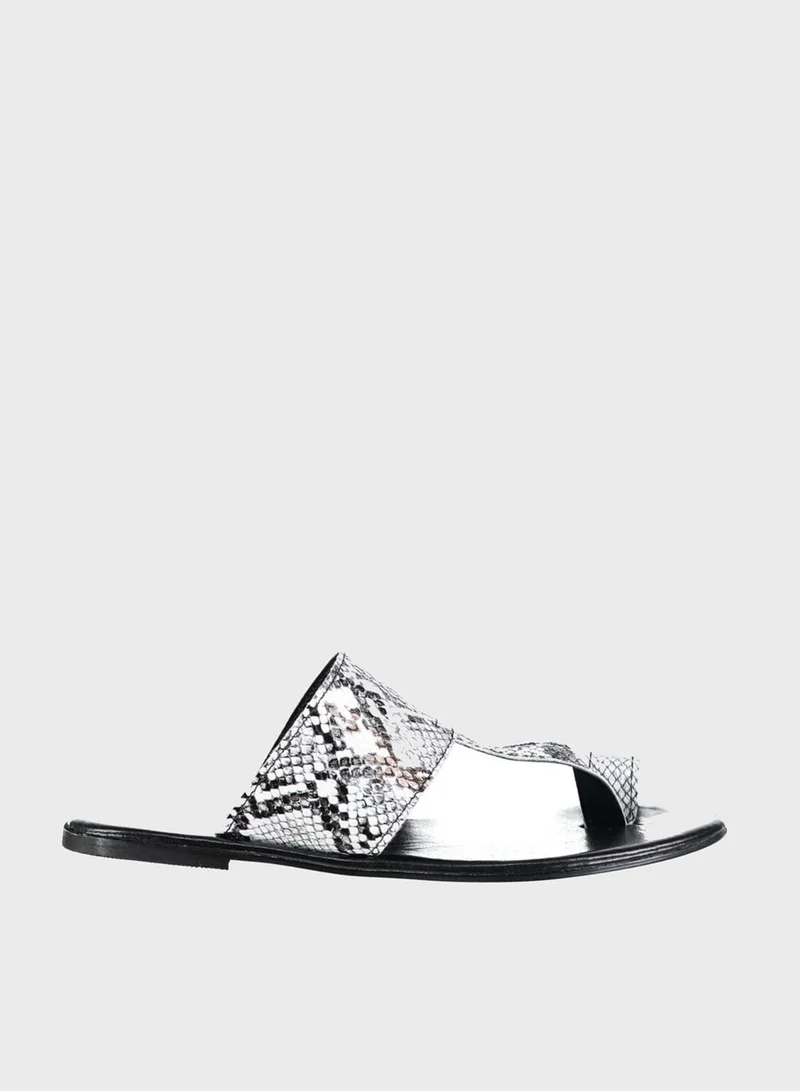 trendyol Snake Pattern Flat Sandal - Black