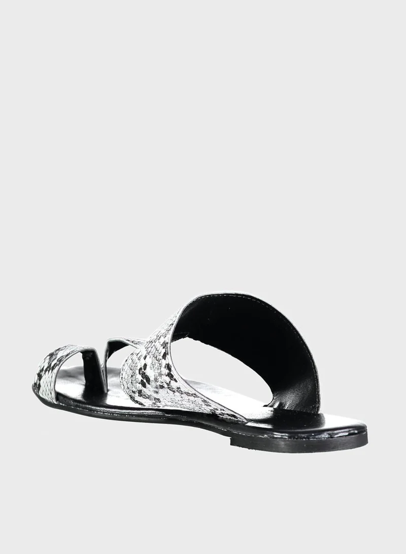 trendyol Snake Pattern Flat Sandal - Black