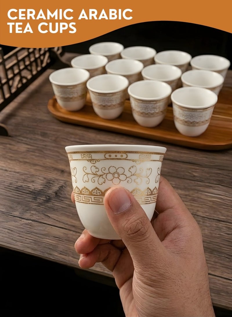 Premium Arabic Coffee Cups Set – Ceramic Gold Trim Tea Cups, Traditional Small Cups for Arabic Coffee, Turkish Coffee & Espresso, Elegant Serving Set for Guests, Ramadan, Eid & Majlis Hospitality - Image 1