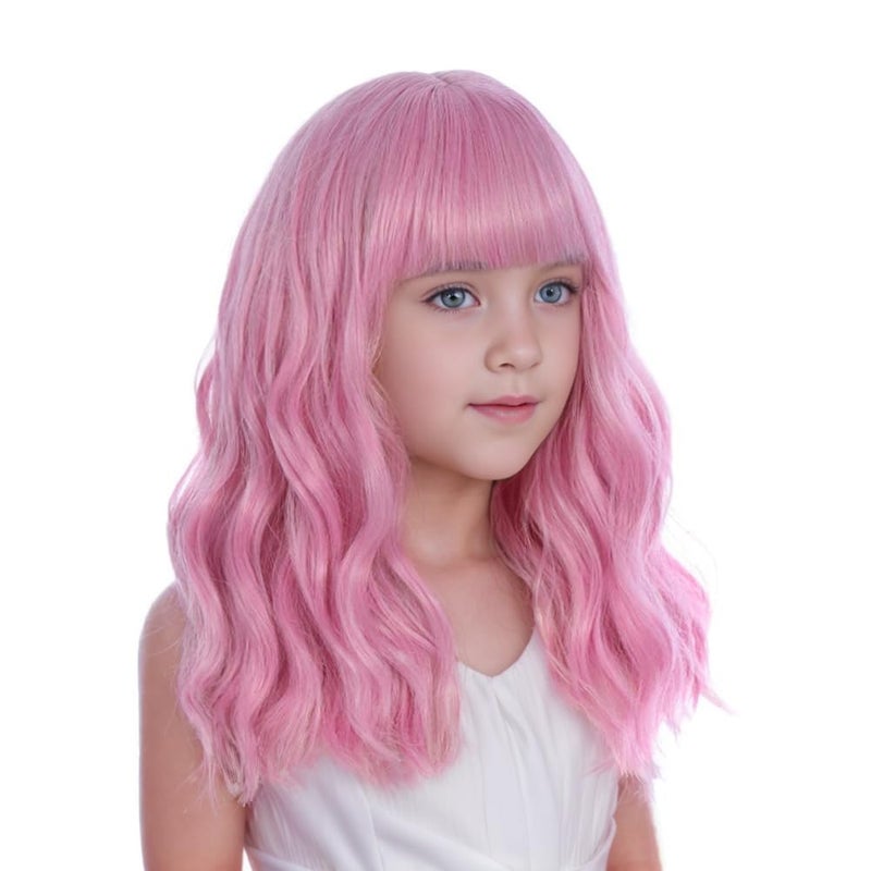 DUDUWIG Girls Light Pink Wig with Air Bangs Kids Short Pink Wavy Curly Wigs Child Synthetic Cosplay Hair - Image 3