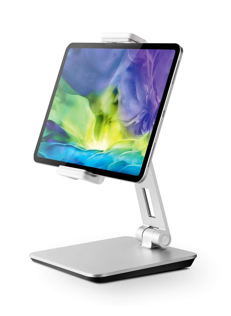 Green Tiger Tablet Stand, Adjustable Heavy Duty Aluminum Stand, 360° Swivel Foldable Holder for iPad, Samsung Tab, Kindle (4.7-13"), Design for Desk Kitchen Bedside Office POS Reception (Silver) - Image 1