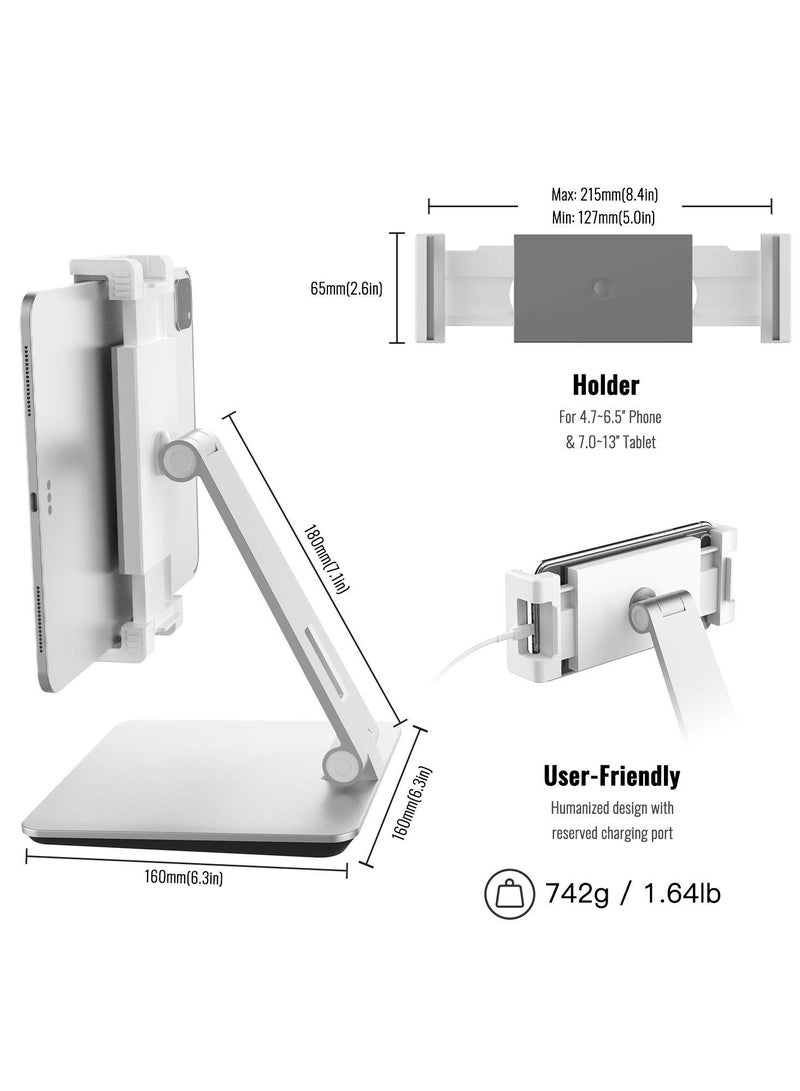 Green Tiger Tablet Stand, Adjustable Heavy Duty Aluminum Stand, 360° Swivel Foldable Holder for iPad, Samsung Tab, Kindle (4.7-13"), Design for Desk Kitchen Bedside Office POS Reception (Silver) - Image 2