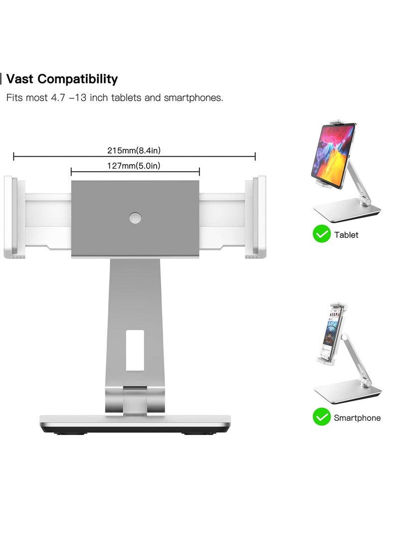 Green Tiger Tablet Stand, Adjustable Heavy Duty Aluminum Stand, 360° Swivel Foldable Holder for iPad, Samsung Tab, Kindle (4.7-13"), Design for Desk Kitchen Bedside Office POS Reception (Silver) - Image 3