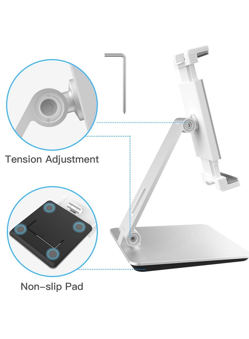 Green Tiger Tablet Stand, Adjustable Heavy Duty Aluminum Stand, 360° Swivel Foldable Holder for iPad, Samsung Tab, Kindle (4.7-13"), Design for Desk Kitchen Bedside Office POS Reception (Silver) - Image 4