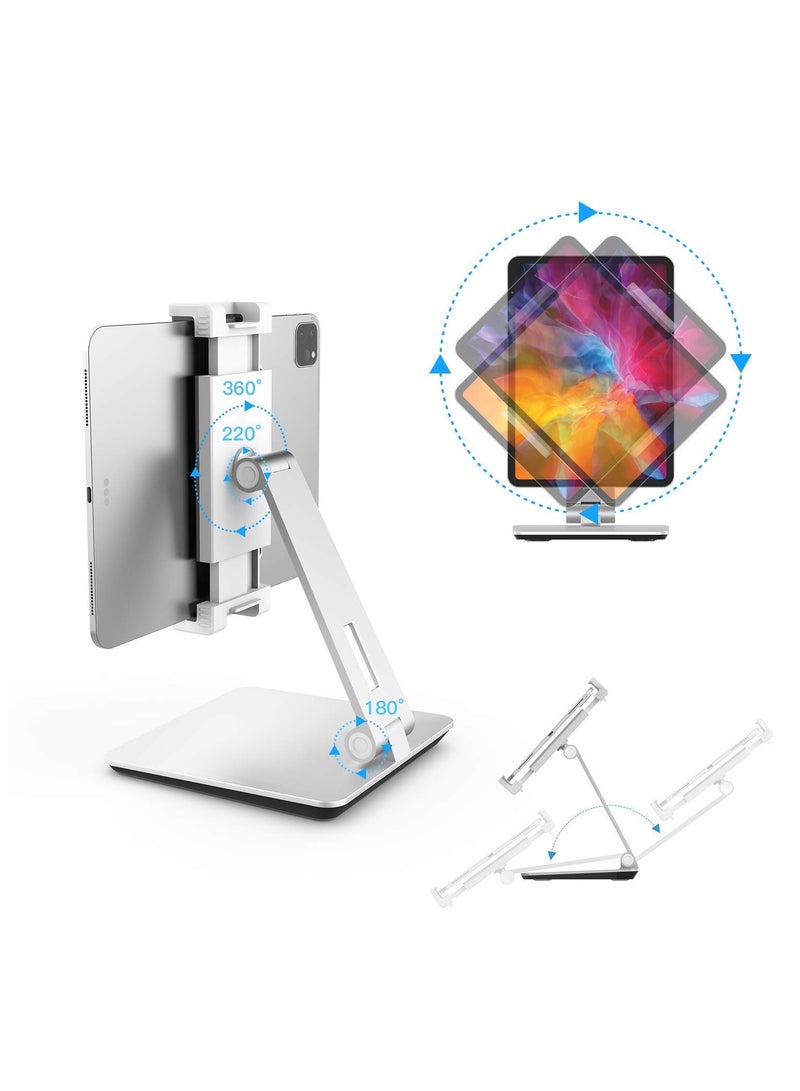 Green Tiger Tablet Stand, Adjustable Heavy Duty Aluminum Stand, 360° Swivel Foldable Holder for iPad, Samsung Tab, Kindle (4.7-13"), Design for Desk Kitchen Bedside Office POS Reception (Silver) - Image 5