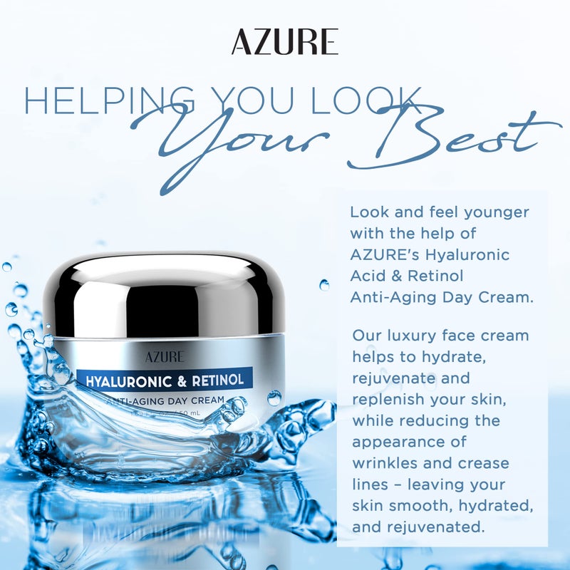 Azure Cosmetics Hyaluronic Acid Moisturizer Face Cream - Dermatologist Tested, Anti-Aging Retinol Cream for Dark Spots, Fine Lines & Wrinkles - Clean Beauty, Korean Skincare - All Skin Type - 1.69 oz - Image 3