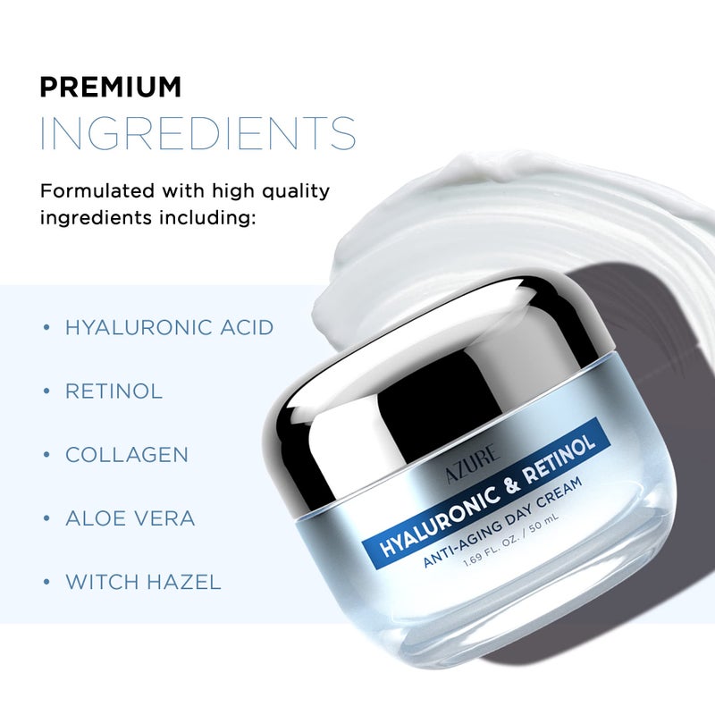 Azure Cosmetics Hyaluronic Acid Moisturizer Face Cream - Dermatologist Tested, Anti-Aging Retinol Cream for Dark Spots, Fine Lines & Wrinkles - Clean Beauty, Korean Skincare - All Skin Type - 1.69 oz - Image 2
