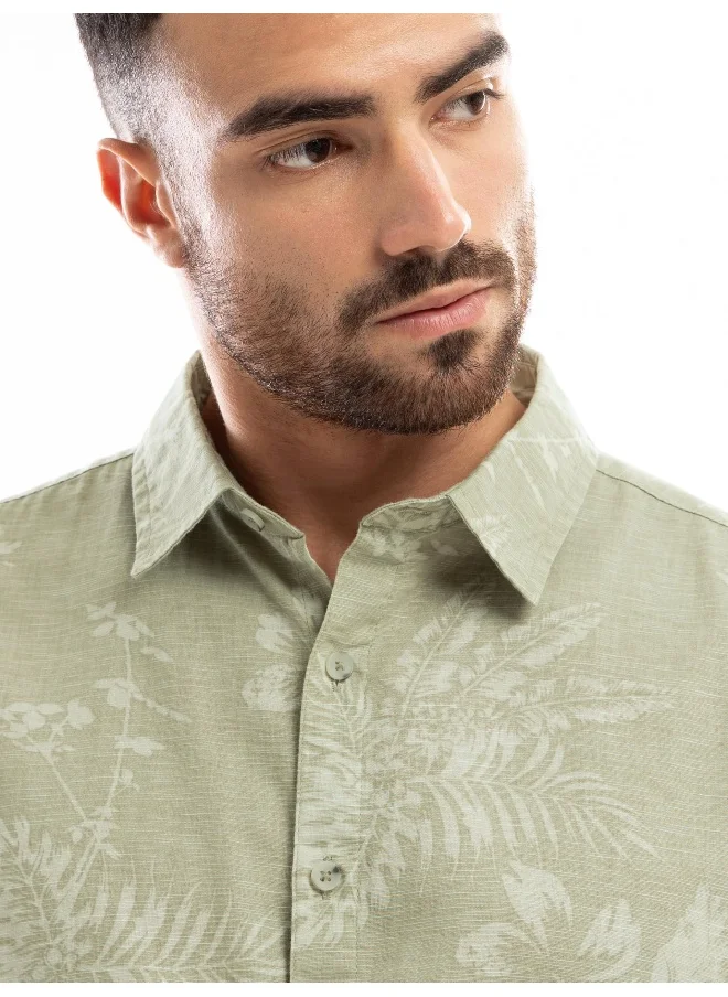 بيونغ Pale Green Floral Printed Shirt for Men