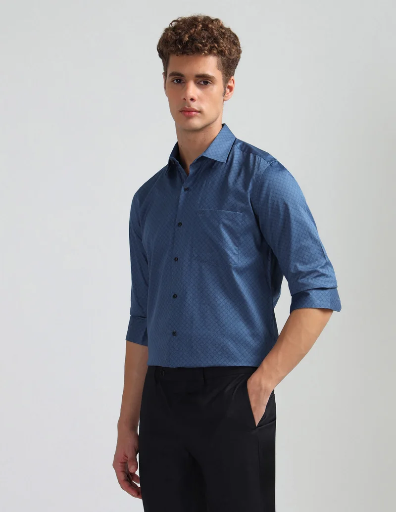 Arrow Dark Blue Liberty Classic Fit Satin Shirt for Men | Best Price UAE