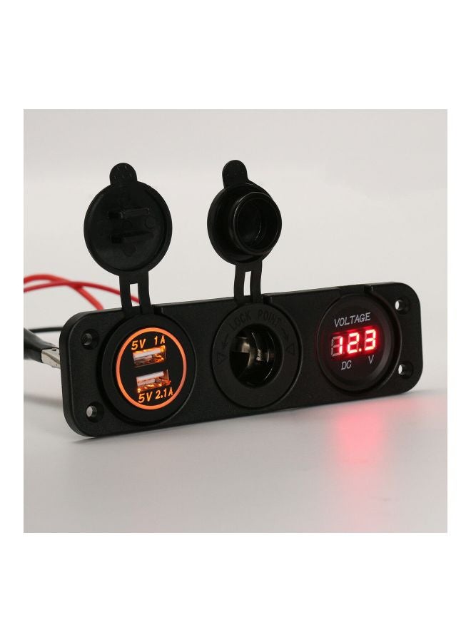 شاحن USB مزدوج معّدل لوصله بولاّعة السجائر ومقياس الجهد أسود/ برتقالي/ أحمر - Image 2