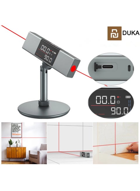 Dual Laser Protractor Digital Inclinometer Gauge with Rotatable Holder, Angle Measure Ruler with Bi-Directional Marking, Real Time Laser Level Angle Meter with Type-C Charging and Double LED Screen