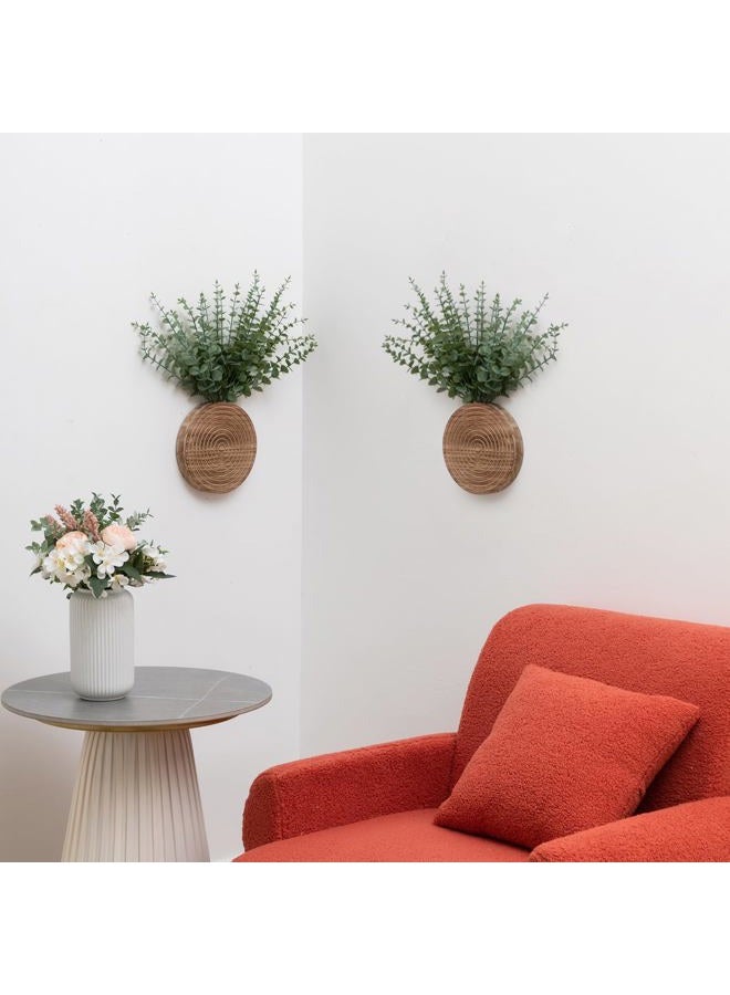 Teecyhooo 2 Pack Wooden Round Wall Vase for Indoor Plants Boho Modern Farmhouse Wall Decoration for Living Room, Bathroom Entryway, Hallway Artificial Flower Plants - Image 5