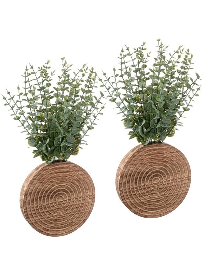 Teecyhooo 2 Pack Wooden Round Wall Vase for Indoor Plants Boho Modern Farmhouse Wall Decoration for Living Room, Bathroom Entryway, Hallway Artificial Flower Plants - Image 1