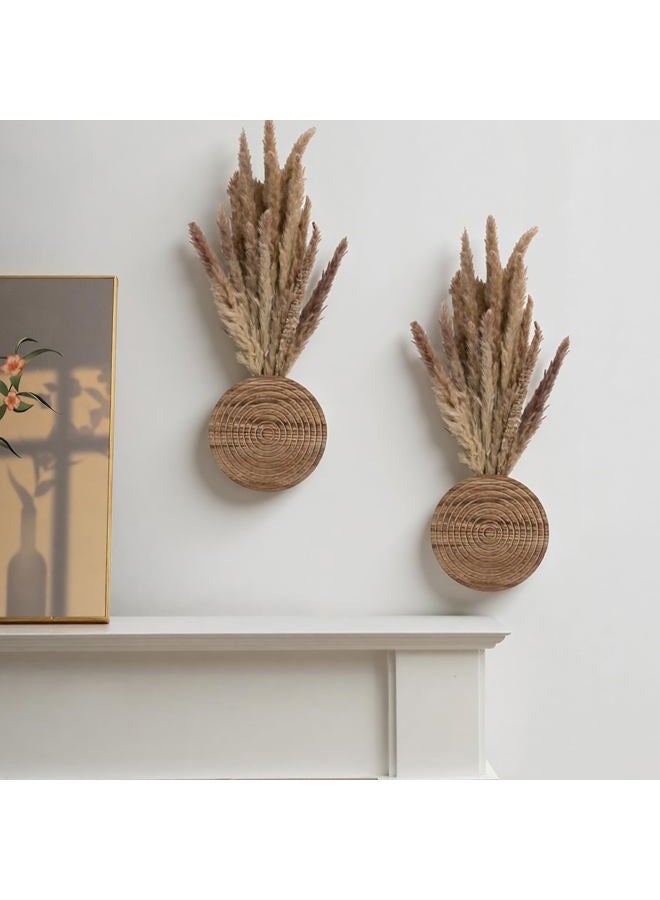 Teecyhooo 2 Pack Wooden Round Wall Vase for Indoor Plants Boho Modern Farmhouse Wall Decoration for Living Room, Bathroom Entryway, Hallway Artificial Flower Plants - Image 4