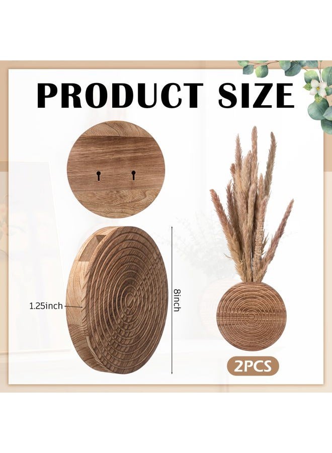 Teecyhooo 2 Pack Wooden Round Wall Vase for Indoor Plants Boho Modern Farmhouse Wall Decoration for Living Room, Bathroom Entryway, Hallway Artificial Flower Plants - Image 3