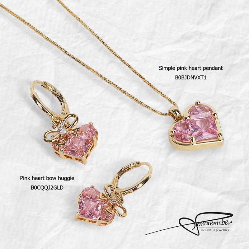 Sonateomber Small Pink Gold Bow Heart Dangle Drop Hoop Earrings Mothers Day Gift for Mom Women, Cute Ribbon Rhinestone Huggie Earing Wedding Prom Friends Fashion Jewelry - Image 4