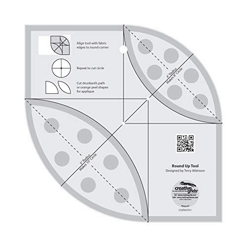 Creative Grids Round Up Tool and Quilting Ruler – CGRATK1 – Made in USA, Non-Slip Grip Acrylic Quilting, Sewing, Crafting, Patchwork Ruler & Template - Image 1