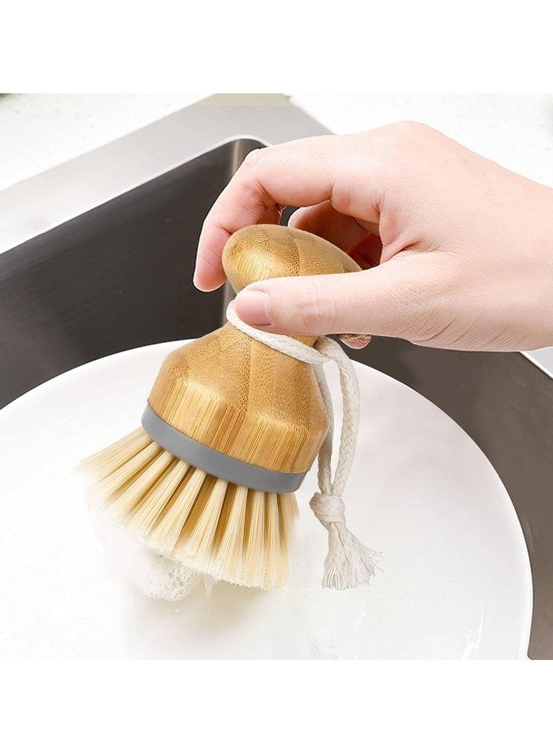 أوزيغالور 2 قطعة طقم فرشاة تنظيف أطباق من الخيزران الطبيعي، فرش تنظيف المطبخ الصديقة للبيئة للأطباق والأواني والمقالي والأحواض - Image 5