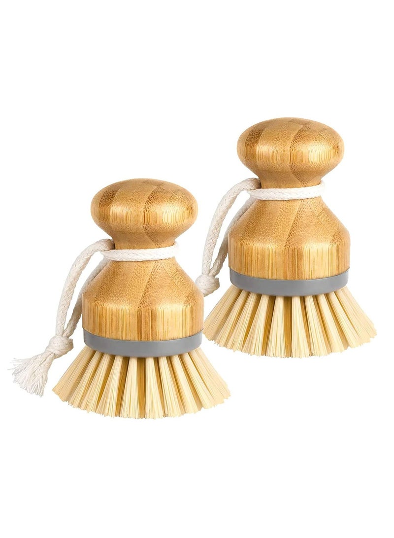 أوزيغالور 2 قطعة طقم فرشاة تنظيف أطباق من الخيزران الطبيعي، فرش تنظيف المطبخ الصديقة للبيئة للأطباق والأواني والمقالي والأحواض - Image 1