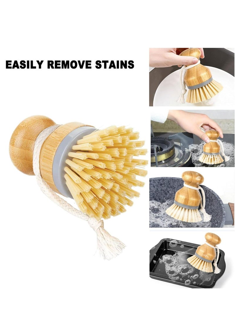 أوزيغالور 2 قطعة طقم فرشاة تنظيف أطباق من الخيزران الطبيعي، فرش تنظيف المطبخ الصديقة للبيئة للأطباق والأواني والمقالي والأحواض - Image 2