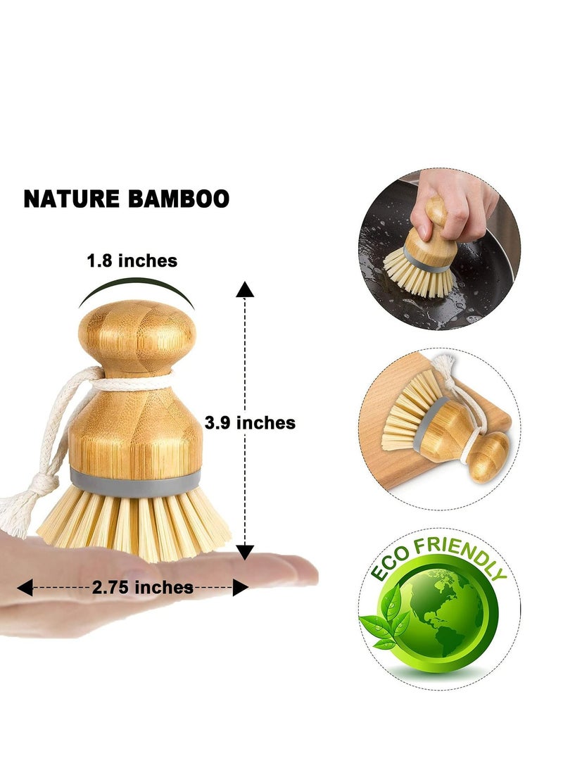 أوزيغالور 2 قطعة طقم فرشاة تنظيف أطباق من الخيزران الطبيعي، فرش تنظيف المطبخ الصديقة للبيئة للأطباق والأواني والمقالي والأحواض - Image 3