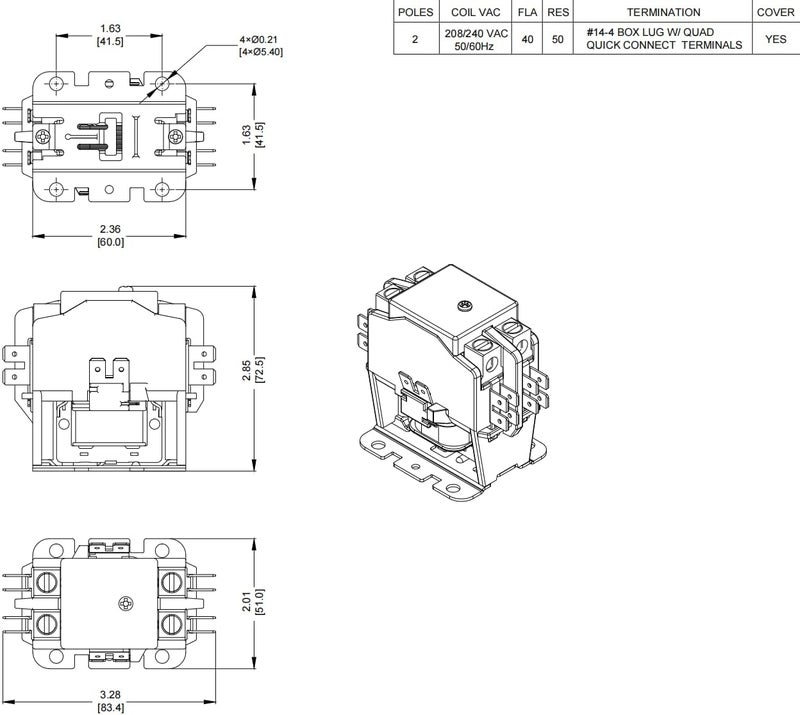 Sunlee 2 Pole 40 Amp 208/240Vac Coil UL Recognize and A2L Compliant Definite Purpose Contactor Heavy Duty HVAC Replacement for 30A & 40A AC Units, Condensers, Heat Pumps Equivalent to 45GG20AG C240C - Image 4