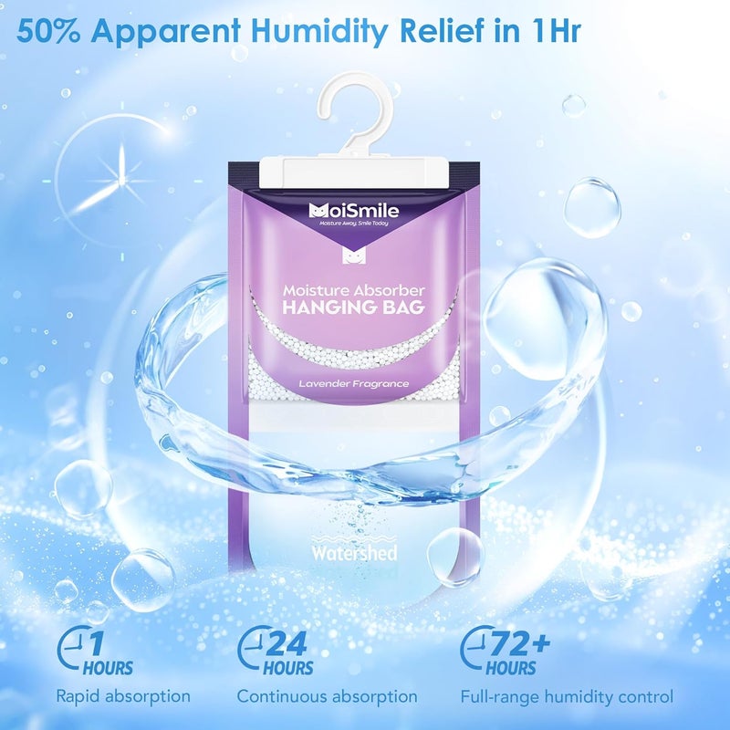 Moismile Moisture Absorbers 30 Pack Lavender Fragrance, Hanging Closet Dehumidifier Bags, Humidity Absorber, Compact Eliminates Odors Humidity Packs for Car, Bathroom, Bedroom, Basement, 9.8OZ - Image 3