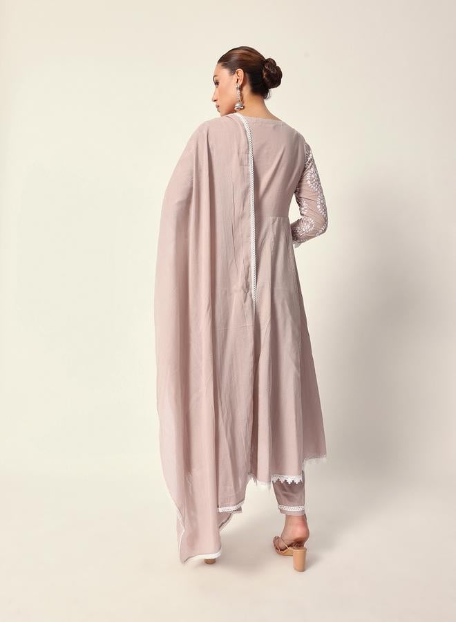 ISHIN Women's Beige Cotton Textured Tunic Full Palazzo Regular Fit Kurta Set - Image 5