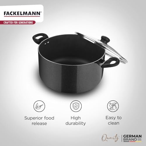 Fackelmann Quartz Nonstick Biryani Pot, Handi Casserole W Glass Lid 30Cm | Greblon German Technology | Non-Toxic Pfoa & Bpa-Free | Induction Base- All Stoves | Anti-Scratch, Cool Handle |Black,10 L - Image 4