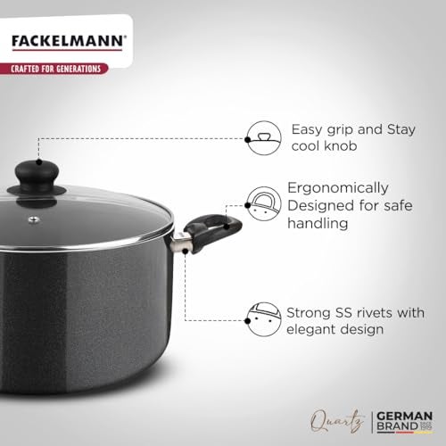 Fackelmann Quartz Nonstick Biryani Pot, Handi Casserole W Glass Lid 30Cm | Greblon German Technology | Non-Toxic Pfoa & Bpa-Free | Induction Base- All Stoves | Anti-Scratch, Cool Handle |Black,10 L - Image 2