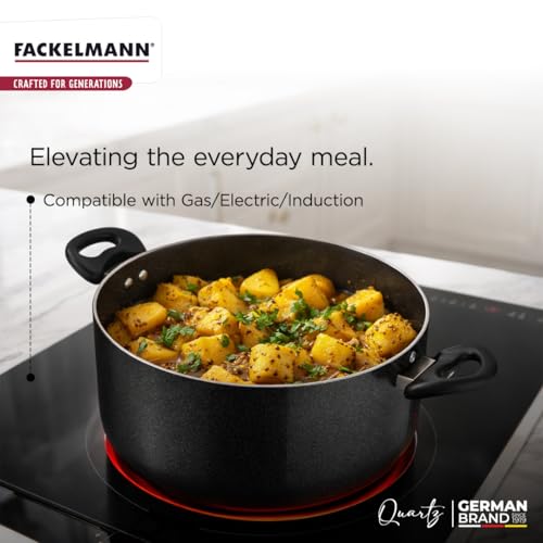 Fackelmann Quartz Nonstick Biryani Pot, Handi Casserole W Glass Lid 30Cm | Greblon German Technology | Non-Toxic Pfoa & Bpa-Free | Induction Base- All Stoves | Anti-Scratch, Cool Handle |Black,10 L - Image 3