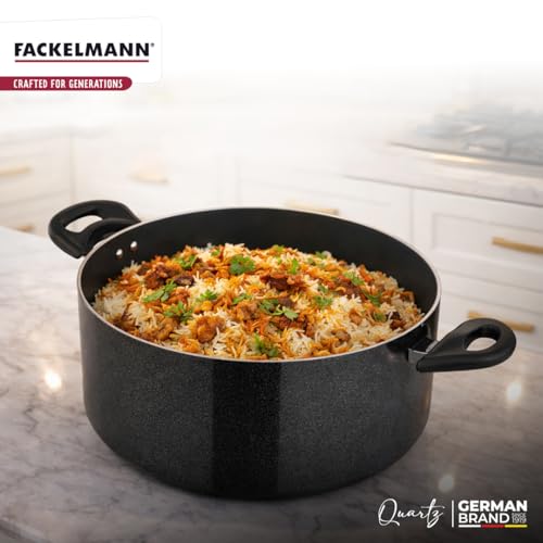 Fackelmann Quartz Nonstick Biryani Pot, Handi Casserole W Glass Lid 30Cm | Greblon German Technology | Non-Toxic Pfoa & Bpa-Free | Induction Base- All Stoves | Anti-Scratch, Cool Handle |Black,10 L - Image 5