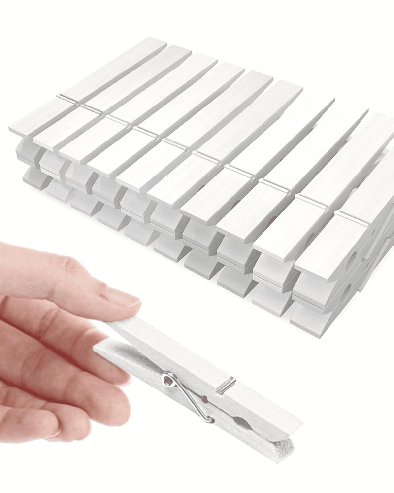 SF SOONEAT Colored Clothespins  Colorful Clothes Pins Wooden Clips Rainbow Colors 50 Pack Decorative Crafts Pegs Photos Pictures Decoration Clip Clothing Hanging Closepins  2.83 Inch (White) - Image 1