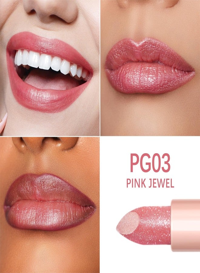 Oulac Pink Shimmer Lipstick for Women-Moisture Tinted Lip Balm for Dry Lips, Glitter Surface, Creamy Formula, Hydrating & Smooth, Infused with Shea Butter, Vegan, Clean Beauty (PG03) Pink Jewe - Image 3