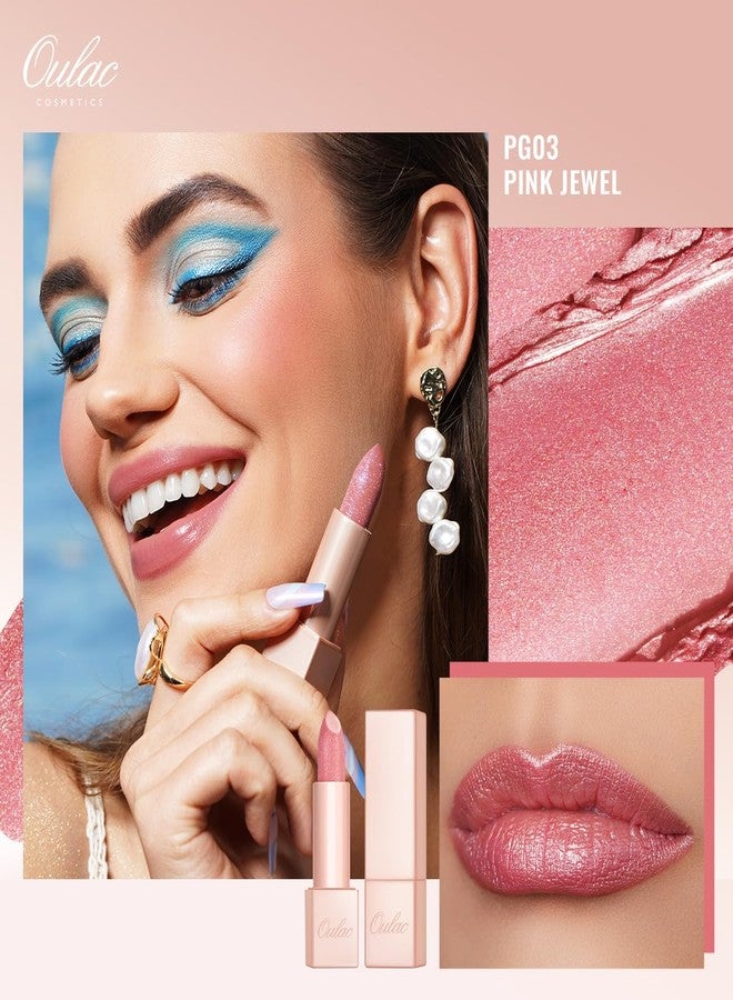 Oulac Pink Shimmer Lipstick for Women-Moisture Tinted Lip Balm for Dry Lips, Glitter Surface, Creamy Formula, Hydrating & Smooth, Infused with Shea Butter, Vegan, Clean Beauty (PG03) Pink Jewe - Image 2