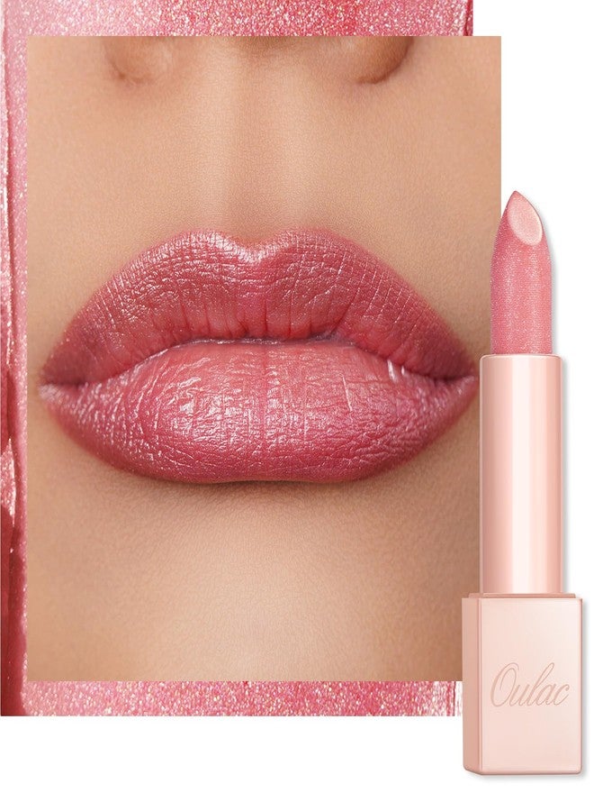 Oulac Pink Shimmer Lipstick for Women-Moisture Tinted Lip Balm for Dry Lips, Glitter Surface, Creamy Formula, Hydrating & Smooth, Infused with Shea Butter, Vegan, Clean Beauty (PG03) Pink Jewe - Image 1