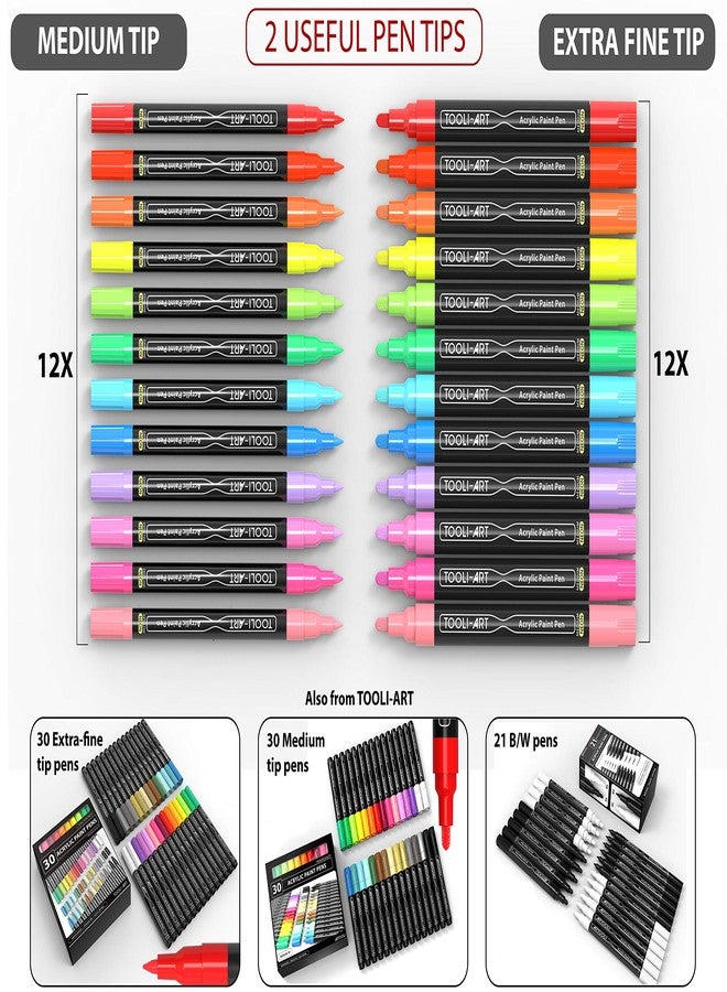 TOOLI-ART Acrylic Paint Markers Paint Pens Special Colors Set Extra Fine And Medium Tip Combo For Rock Painting, Canvas, Fabric, Glass, Mugs, Wood, Ceramics, Plastic, Multi-Surface. Non Toxic, (NEON) - Image 3