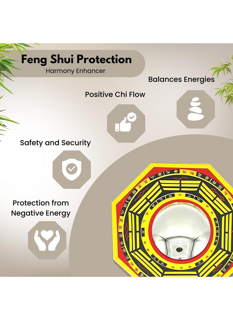 Plus Value Plus Value Wood FengShui Pakua Bagua Convex Mirror for Home Office Shop Business Main Door Entrance Protection Evil Eye Positive Energy 45Inches Wall Hanging Decor Multi Colour  - Image 4