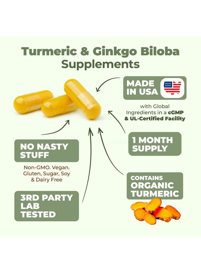 Vimerson Health Turmeric Curcumin with Black Pepper and Ginkgo Biloba supplements. Natural Turmeric Supplement with Organic Tumeric to aid Joint Health, Brain Clarity, Focus, Memory, and Concentration. Vegan. 60 Caps - Image 4